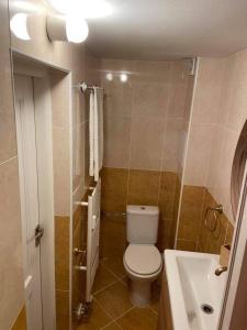 a small bathroom with a toilet and a sink at Apartmán Klára in Terchová