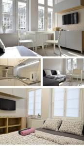 a collage of three pictures of a living room at Lux Apartment New&Nice Gdańsk in Gdańsk