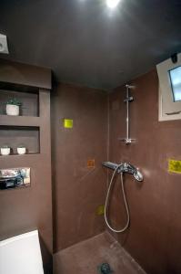ein Bad mit einer Dusche und einem WC in der Unterkunft Fani's Seacret in Varkiza