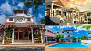 a collage of photos of a house and a swimming pool at Arena Blanca Eco Hotel in Puerto Baquerizo Moreno