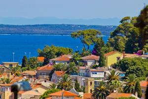 a town with houses and the ocean in the background at Apartments VESNA (63) in Veli Lošinj
