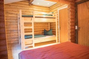 eine Blockhütte mit einem Etagenbett in einem Zimmer in der Unterkunft Ferienhaus Naturliebe in Winterberg