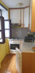 a kitchen with a stove and a counter top at Nika apartment in Piran