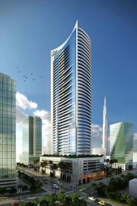 a rendering of a tall building in a city at Downtown Dubai, Damac Maison Upper Crest in Dubai