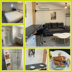 a collage of photos of a living room and a bedroom at Le celebrity in Agen