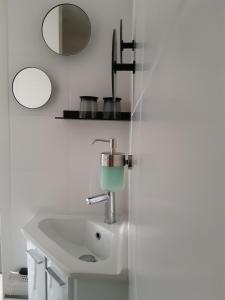 un baño con lavabo y espejo en Sunny Residence, en Zandvoort 21 fotos más