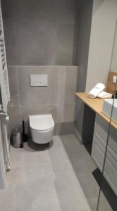 a bathroom with a white toilet and a counter at Apartament Kameleon in Dźwirzyno