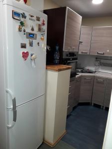 a kitchen with a white refrigerator with magnets on it at Danusia in Kłodzko