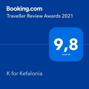 Certifikát, ocenenie alebo iný dokument vystavený v ubytovaní K for Kefalonia