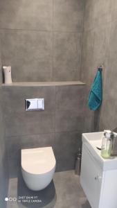 a bathroom with a white toilet and a sink at Pike Fishing Camp in Nadole