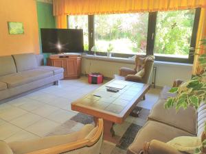 a living room with a couch and a table at Ferienwohnung Haus Sonnenschein in Trassem