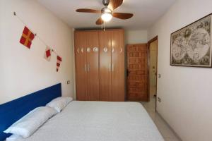 a bedroom with a bed and a ceiling fan at Acogedor apartamento en la zona de las Fuentes con WiFi in Alcossebre