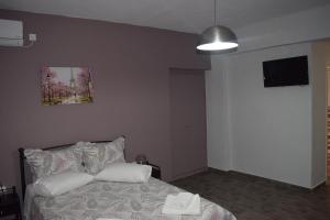 ein Schlafzimmer mit Bett und Flachbildfernseher in der Unterkunft Camping Kea in Pisses