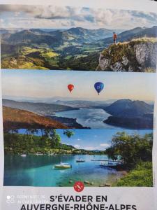 two pictures of hot air balloons flying over a lake at GLAM in Saint-Jean-dʼArvey +13 photos
