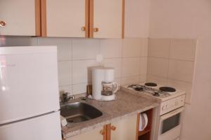 La cuisine est équipée d'un évier et d'un réfrigérateur blanc. dans l'établissement Apartment in Pisak with sea view, terrace, air conditioning, WiFi (3817-3), à Pisak