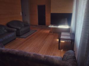 a living room with a couch and a television at Santerintupa in Alavus