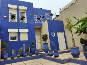 a blue building with potted plants in front of it at Villa Majorelle City Center in Agadir