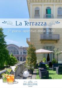 a sign that reads la terraza piano and apartment building at Hotel Roma e Rocca Cavour in Turin