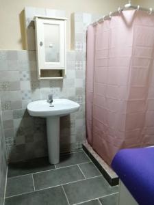 La salle de bains est pourvue d'un lavabo et d'une douche. dans l'établissement La casita, à Vejer de la Frontera