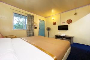 une chambre d'hôtel avec un lit et une télévision dans l'établissement OYO HOME 90285 Pogimpaan Homestay, à Ranau
