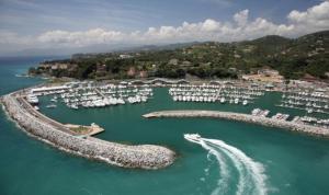 an aerial view of a harbor with boats in the water at Genovese Villa Elena Residence in Varazze
