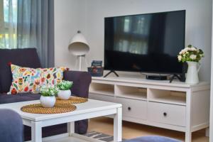 Televízia a/alebo spoločenská miestnosť v ubytovaní Luxury Seaside Apartment by Litto