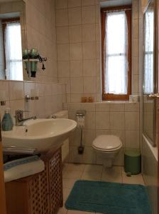 a bathroom with a sink and a toilet at Ferienwohnung 32 im Ferienland Sonnenwald - Bayerischer Wald in Schöfweg