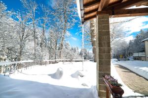 un patio cubierto de nieve con osos polares en la nieve en Abetone e Piramidi Resort, en Abetone