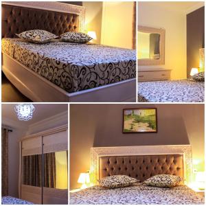 a collage of photos of a bed in a room at Villa Island Zembra in El Haouaria