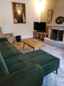 - un salon avec un canapé vert et une table basse dans l'établissement Dino's Cottage, à Sarti
