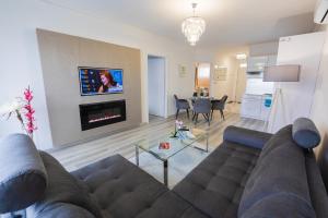 索普隆Central Residence的带沙发和壁炉的客厅