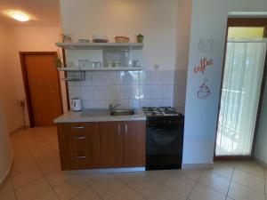 een kleine keuken met een fornuis en een wastafel bij Apartments Stanko in Petrcane