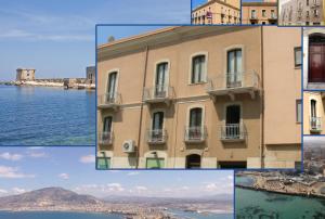 a collage of pictures of a building and the water at B&B Il Sole Blu in Trapani