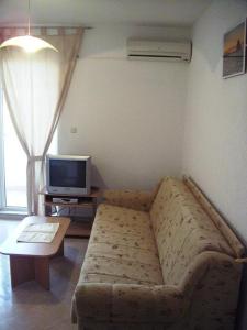 a living room with a couch and a tv at House Vranjica (608) in Seget Vranjica