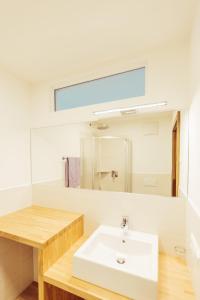a bathroom with a sink and a mirror at Ferienwohnung Pension Stern in Aldino