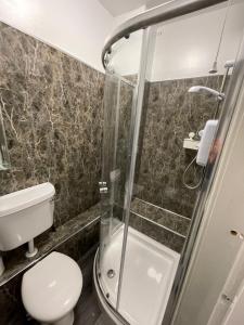 een badkamer met een toilet en een douche bij County road rooms in Liverpool