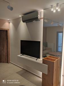 TV i/ili multimedijalni sistem u objektu Pink rose luxury and comfort apartment at the centre of Preveza