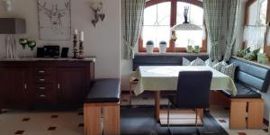 a dining room with a table and two chairs at Ferienwohnung Arberblick in Lam +29 photos