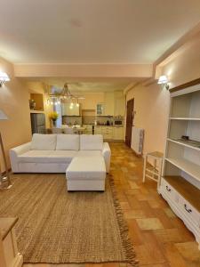 Il comprend un salon avec un canapé blanc et une cuisine. dans l'établissement Casa Vacanze San Francesco, à Assise