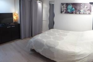 Ένα ή περισσότερα κρεβάτια σε δωμάτιο στο Studio Neuf avec courette privative