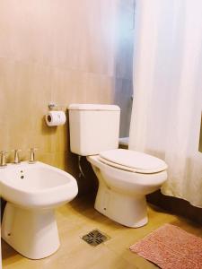 a bathroom with a white toilet and a sink at Gaia in San Carlos de Bariloche