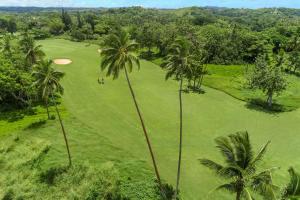 an aerial view of a golf course with palm trees at Shangri-La Yanuca Island, Fiji in Voua
