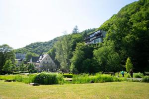 a building on the side of a hill with a park at Ferienwohnung Villa Abrioux am Park in Bad Bertrich