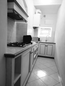 una cucina con piano cottura e lavandino di Foresteria Guest House a Gaiole in Chianti