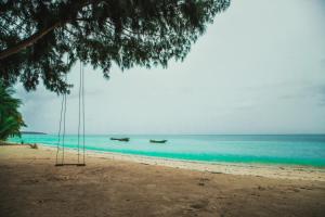 an empty swing on a beach with the ocean at Silver Sand Beach Resort Havelock in Havelock Island