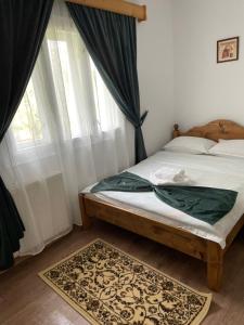 1 dormitorio con cama y ventana en Cabana Felyviss en Gîrda de Sus