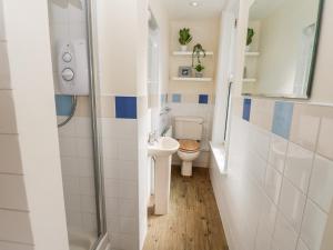 a small bathroom with a toilet and a sink at Laurel House in Whitby +28 photos