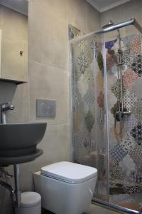 a bathroom with a toilet and a shower at Antigonis Garden House in Chania +17 photos