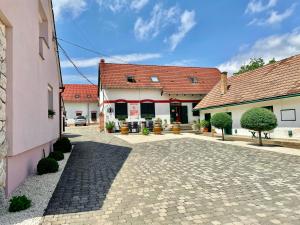 a building with a brick driveway in front of it at Mayer Pince Panzió in Villány