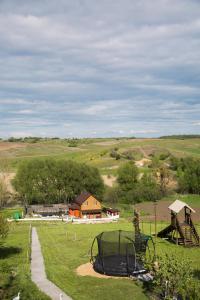 Salikha的住宿－Садиба "Банька у джерела"，享有农场美景,设有房屋和游乐场